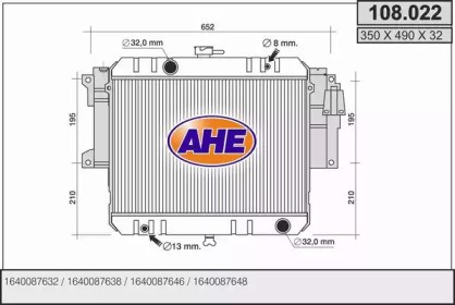 Радиатор, охлаждение двигателя AHE 108.022