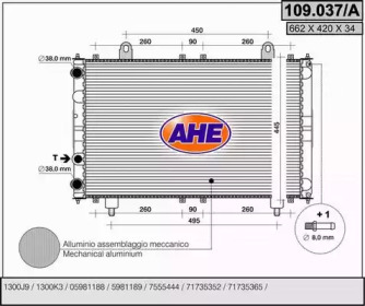 Радиатор, охлаждение двигателя AHE 109.037/A