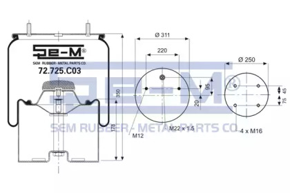 Баллон пневматической рессоры SEM LASTIK 72.725.C03