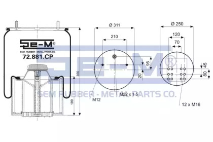 Баллон пневматической рессоры SEM LASTIK 72.881.CP