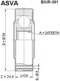 Шарнирный комплект, приводной вал ASVA BIUR-361