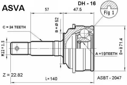 Шарнирный комплект, приводной вал ASVA DH-16