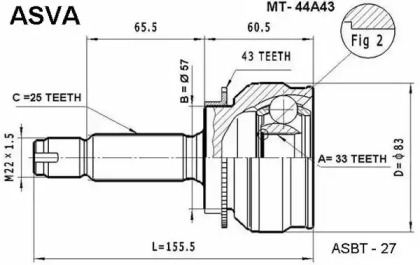 Шарнирный комплект, приводной вал ASVA MT-44A43