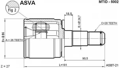 Шарнирный комплект, приводной вал ASVA MTID-5002