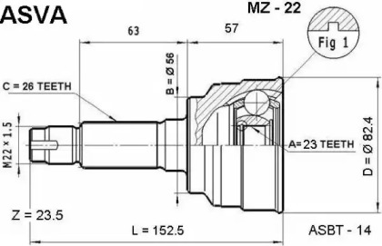 Шарнирный комплект, приводной вал ASVA MZ-22