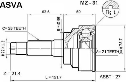 Шарнирный комплект, приводной вал ASVA MZ-31