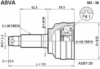 Шарнирный комплект, приводной вал ASVA MZ-38