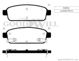 Комплект тормозных колодок GOODWILL 2072 R