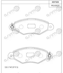 Комплект тормозных колодок, дисковый тормоз ASIMCO KD7309