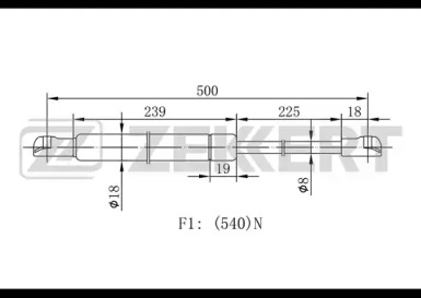 Газовая пружина, крышка багажник ZEKKERT GF-1561