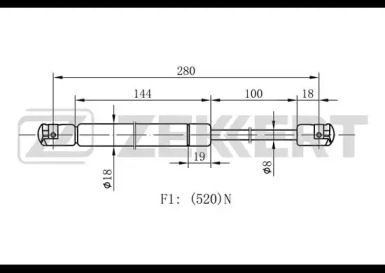 Газовая пружина, крышка багажник ZEKKERT GF-1628