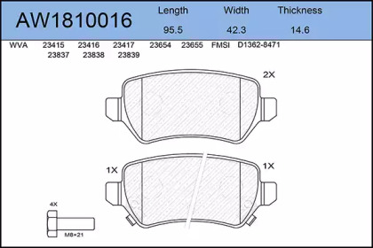 Комплект тормозных колодок AYWIPARTS AW1810016