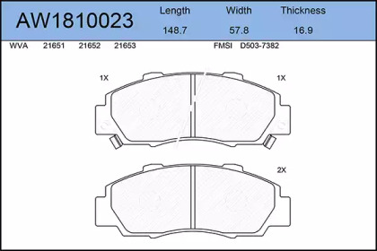 Комплект тормозных колодок, дисковый тормоз AYWIPARTS AW1810023