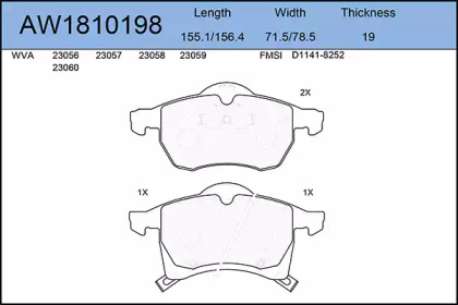 Комплект тормозных колодок, дисковый тормоз AYWIPARTS AW1810198