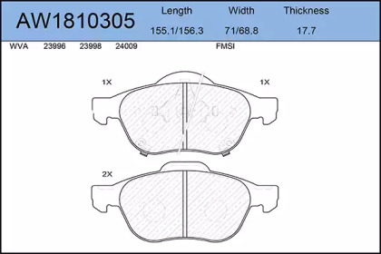 Комплект тормозных колодок AYWIPARTS AW1810305