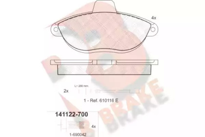 Комплект тормозных колодок R BRAKE RB1122-700