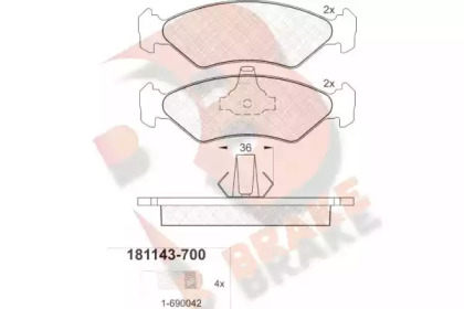 Комплект тормозных колодок R BRAKE RB1143-700