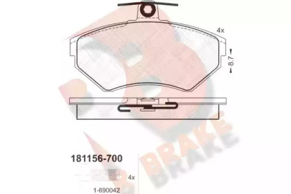 Комплект тормозных колодок, дисковый тормоз R BRAKE RB1156-700