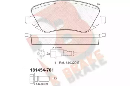 Комплект тормозных колодок R BRAKE RB1454-701