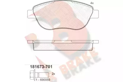 Комплект тормозных колодок R BRAKE RB1673-701