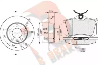 Комплект тормозов, дисковый тормозной механизм R BRAKE 3R06975601