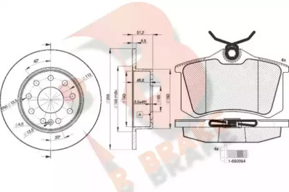 Комплект тормозов, дисковый тормозной механизм R BRAKE 3R06975616