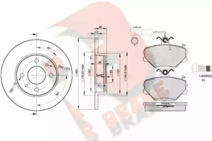 Комплект тормозов, дисковый тормозной механизм R BRAKE 3R07293465