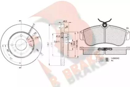 Комплект тормозов, дисковый тормозной механизм R BRAKE 3R08037101