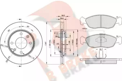 Комплект тормозов, дисковый тормозной механизм R BRAKE 3R09324694