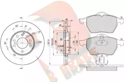 Комплект тормозов, дисковый тормозной механизм R BRAKE 3R11289043