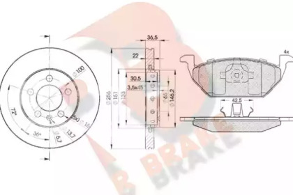 Комплект тормозов, дисковый тормозной механизм R BRAKE 3R11845602