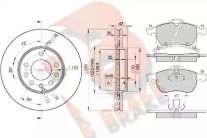 Комплект тормозов, дисковый тормозной механизм R BRAKE 3R12489060