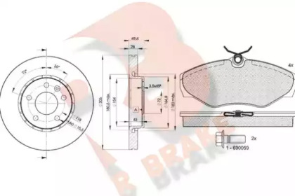 Комплект тормозов, дисковый тормозной механизм R BRAKE 3R13156845