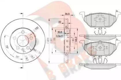 Комплект тормозов, дисковый тормозной механизм R BRAKE 3R13385602