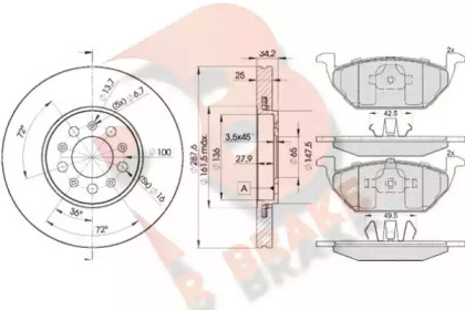 Комплект тормозов, дисковый тормозной механизм R BRAKE 3R13385604