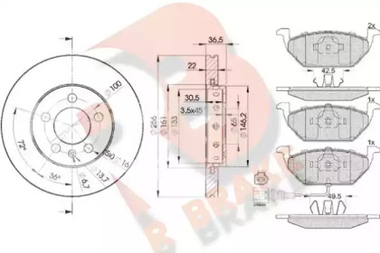 Комплект тормозов, дисковый тормозной механизм R BRAKE 3R13495602