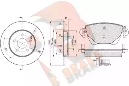 Комплект тормозов, дисковый тормозной механизм R BRAKE 3R13816768