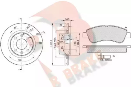 Комплект тормозов, дисковый тормозной механизм R BRAKE 3R13884750