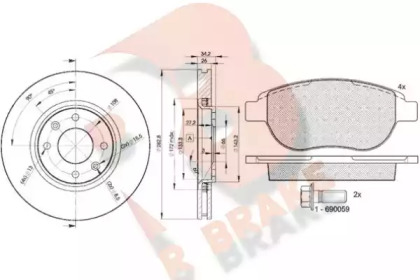 Комплект тормозов, дисковый тормозной механизм R BRAKE 3R14294752