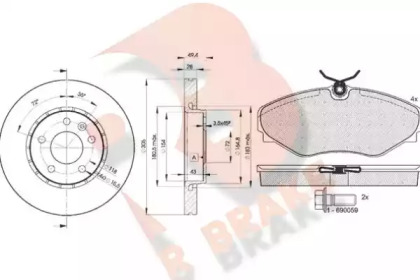 Комплект тормозов, дисковый тормозной механизм R BRAKE 3R14496845