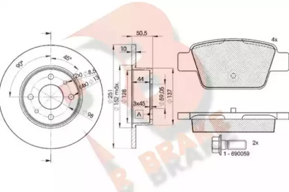 Комплект тормозов, дисковый тормозной механизм R BRAKE 3R15034070