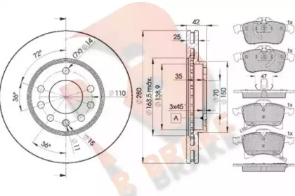 Комплект тормозов, дисковый тормозной механизм R BRAKE 3R15929060