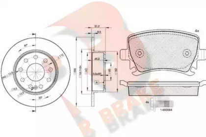 Комплект тормозов, дисковый тормозной механизм R BRAKE 3R16005616