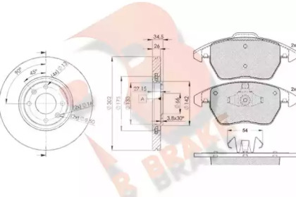 Комплект тормозов, дисковый тормозной механизм R BRAKE 3R16374698