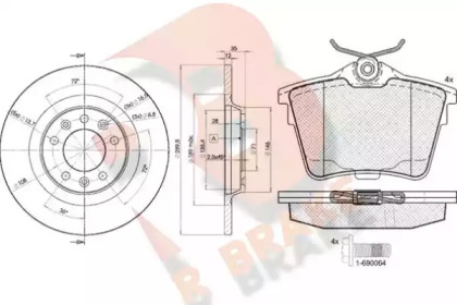 Комплект тормозов, дисковый тормозной механизм R BRAKE 3R16584609