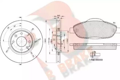 Комплект тормозов, дисковый тормозной механизм R BRAKE 3R18514752