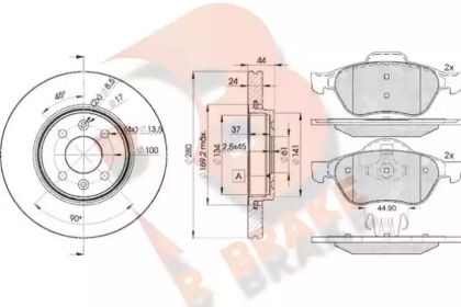 Комплект тормозов, дисковый тормозной механизм R BRAKE 3R18607829