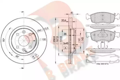 Комплект тормозов, дисковый тормозной механизм R BRAKE 3R19243550