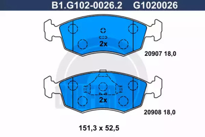 Комплект тормозных колодок GALFER B1.G102-0026.2