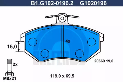 Комплект тормозных колодок GALFER B1.G102-0196.2